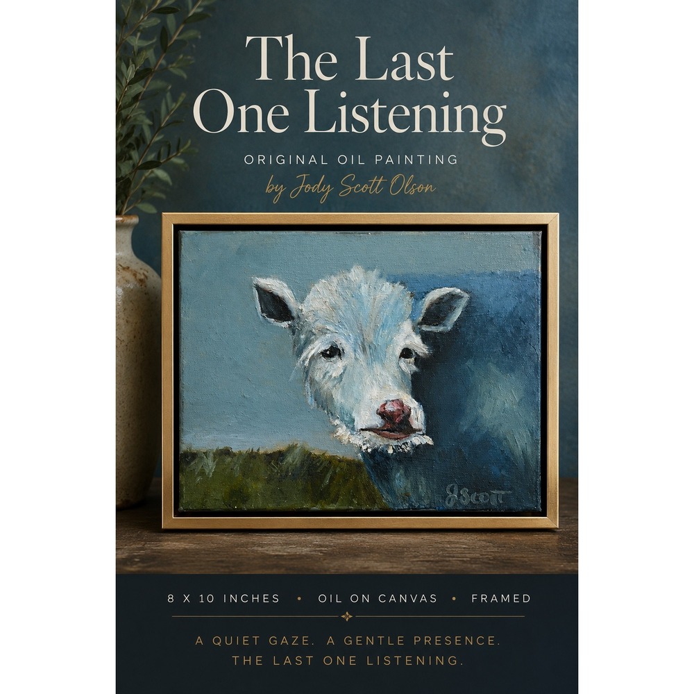 The Last One Listening Original Oil Painting 8x10 Framed Cow Portrait